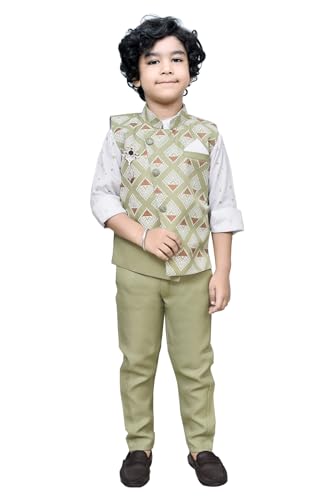 Image of AHHAAAA Kids Ethnic Cotton Blend 3 Pc Babasuit Waistcoat Shirt and Pant For Boys SH38