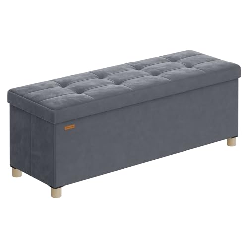 SONGMICS Sitzbank mit Stauraum, Hocker faltbar, 38 x 110 x 40 cm, Aufbewahrungsbox mit Deckel, Fußhocker 112 L, Samt, bis 300 kg belastbar, Flur Wohnzimmer Schlafzimmer, schiefergrau LSF0518G02 SONGMICS Sitzbank mit Stauraum, Hocker faltbar, 38 x 110 x 40 cm, Aufbewahrungsbox mit Deckel, Fußhocker 112 L, Samt, bis 300 kg belastbar, Flur Wohnzimmer Schlafzimmer, schiefergrau LSF0518G02