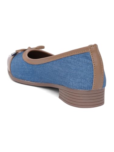 Image of TRYME Women's Denim Bow Belly Ballerina Flats | Lightweight Slip-On Casual Shoes | Soft Sole Comfortable Footwear