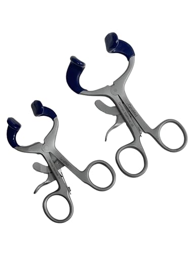 2 Pack | Dental Mouth Gag with Blue Cushioned Silicone Tips Ratchet Locking German Stainless Steel Molt Mouth Prop (3.5in + 4.5in)