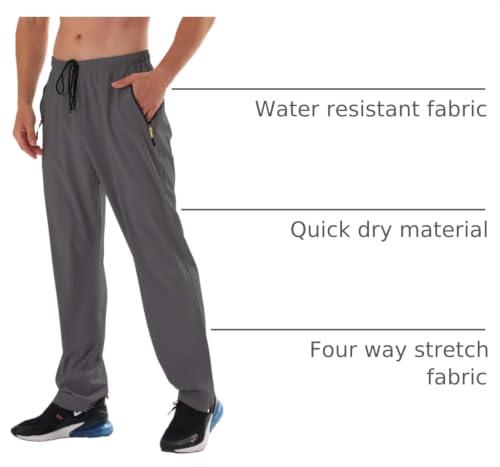 Image of Men's Elastic Waist Hiking Pants Water Resistant Quick-Dry Lightweight Outdoor Sweatpants with Zipper Pockets