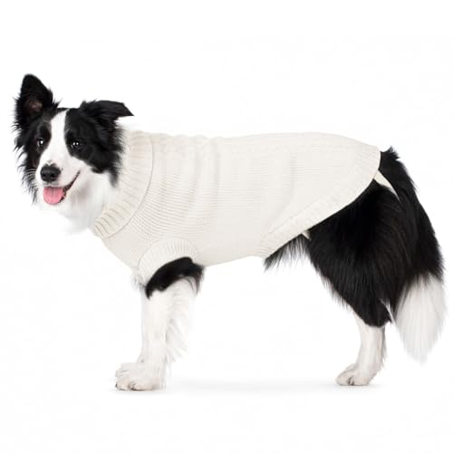 Image of Cozy Stretch Dog Turtleneck Sweater -Soft Warm Dog Knit Sweaters for Boy Girl Pets, Christmas Sweater Pullover for Small Medium Large Pup Winter Outfit,White XL
