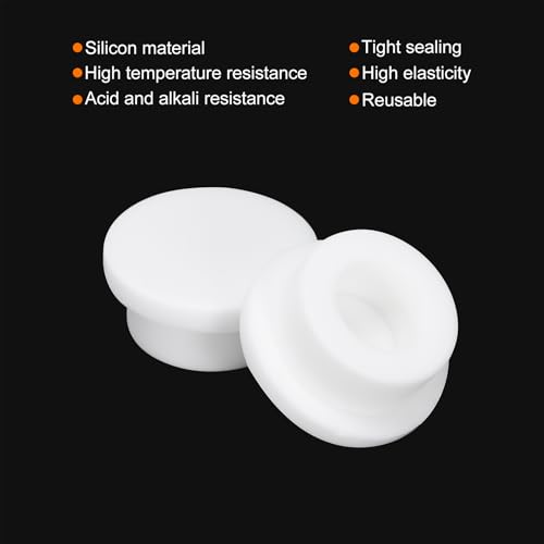 Image of MECCANIXITY High Temp Silicone Plugs, T Shaped, White, Rubber, Pack of 10, OD 35mm /1.38 Inch, Mount Dia 25mm /0.98 Inch