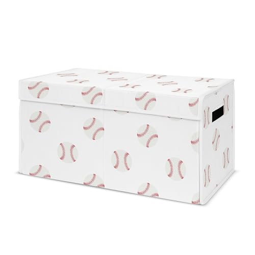 Sweet Jojo Designs Red and White Sports Boy Baby Nursery or Kids Room Small Fabric Toy Bin Storage Box Chest for Baseball Patch Collection
