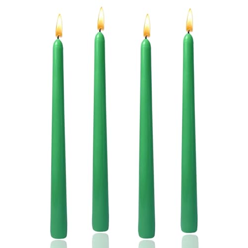 10 inch Green Taper Candles-Set of 4 Tapered Candle, Tall Candlesticks, Home Dinner Candle, Party, Wedding, Halloween, Christmas Candles (9.9 inch, Green)