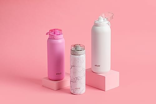 Ello Cooper 40oz Stainless Steel Water Bottle with Straw and Carry Handle, Double Walled and Vacuum Insulated Metal, Leak Proof Locking Lid with Soft Silicone Spout, Reusable, BPA Free, White