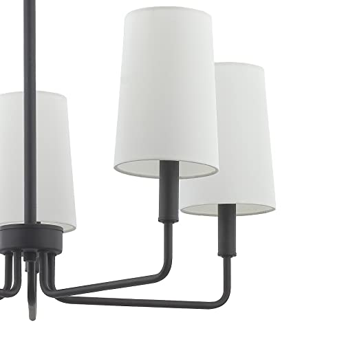 Homebelife Chandelier, Matte Black with White Fabric Shade, Farmhouse Linear Island Lighting Fixture for Kitchen, Dining Room (5-Light Matte Black with Fabric Shades) - Image 5