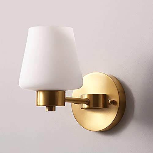 Aplique de pared de latón con pantalla de vidrio blanco de diseño mid-century 8