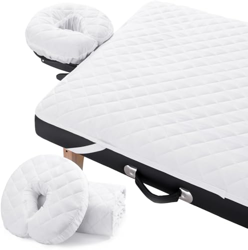 Noverlife 2-Piece Waterproof Microfier Fitted Massage Table Sheet Set, Includes Spa Bed Cover and Face Cradle Cover, 182x84cm Mattress Protector Pad Universal Size Massage Face Cover for Beauty Salon