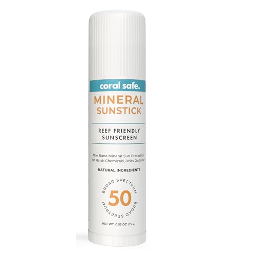 Reef Safe Sunscreen SPF 50 Mineral Face Stick - Travel Size, Biodegradable, Hawaii & Mexico Approved, Zinc Oxide, Oxybenzone & Octinoxate Free, 80 Min Water Resistant, TSA Approved by Coral Safe