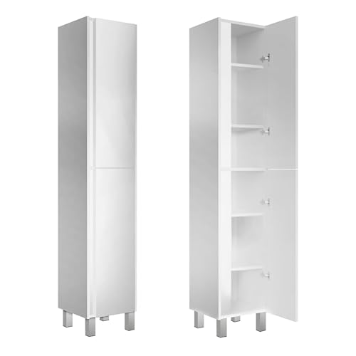 paplinskmoebel - Mueble de Cuarto de baño Estrecho 32 x 33 x 170 cm (AxPxH), Ariza Tall de pie o colgado, Cierre amortiguado - Frontal Blanco Brillante
