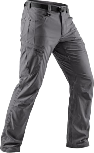 CQR Mens Quick Dry Tactical Pants Water Resistant Outdoor Pants Lightweight Stretch Cargo Work Hiking Pants Rocky Cargo W/Belt Jet Grey 36W x 34L