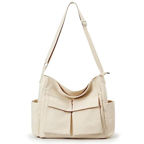 Image of KALIDI Canvas Tote Bag Large Hobo Crossbody Shoulder Handbag Zipper Messenger Bag for Women or Men Casual College Work