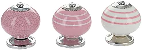 G Decor Light Pink and White Handmade Assorted Designs Ceramic Door Knobs, Vintage, Shabby Chic, Interior Furniture, Cabinet Cupboard Drawers Pulls Handles (8-Pack)