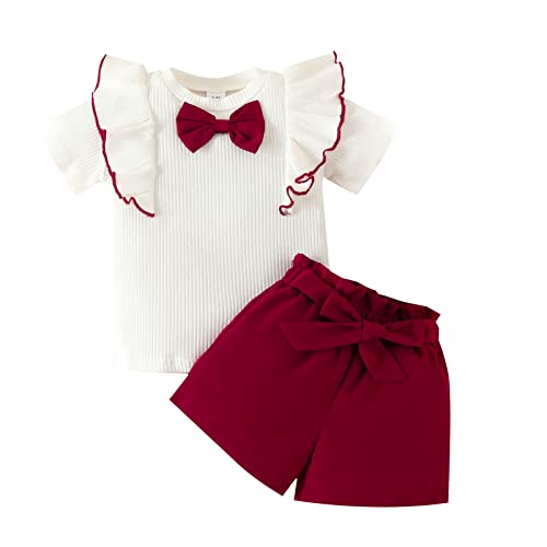 Camiseta infantil para meninas de manga curta com babados e nervuras, shorts, roupas para adolescent