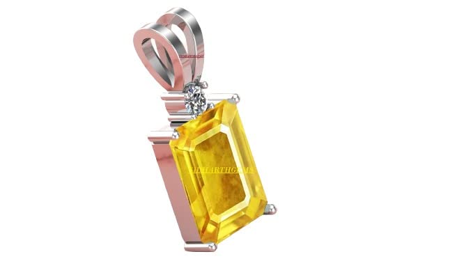 12.25 Ratti 11.25 Carat Yellow Sapphire Stone Silver Stone Pendant Locket Original and Certified Natural Pukhraj Unheated and Untreated Gemstone Free Size Anguthi for Men and Women
