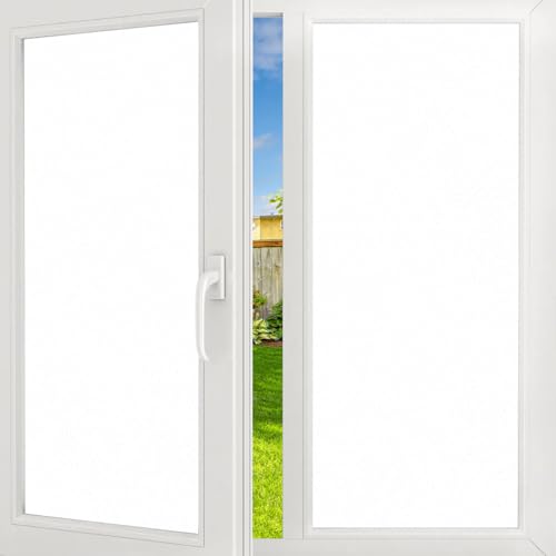 Filmgoo Window Privacy Film Frosted Decorate Tint Heat Control Vinyl Treatments Glass Coverings Security Door Stickers Window Film for Home and Office Decoration (Frosted-white, 35.4 Inch x 15.7 Feet)