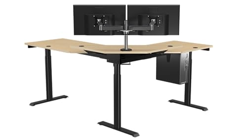 Image of VERSADESK 60 inch x 72 inch Electric L-Shaped Corner Standing Desk, Commercial Grade Height Adjustable Sit Stand Workstation, Ergonomic Computer Desk for Home Office, Black Frame, Maple Surface