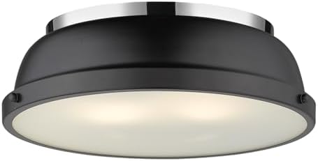 Golden Lighting 3602-14 CH-BLK Duncan Flush Mount, Chrome with Matte Black Shade