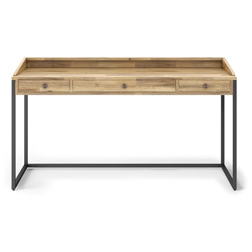 Image of SIMPLIHOME Ralston 60 inch Wide Solid Acacia Wood Writing Desk in Golden Wheat