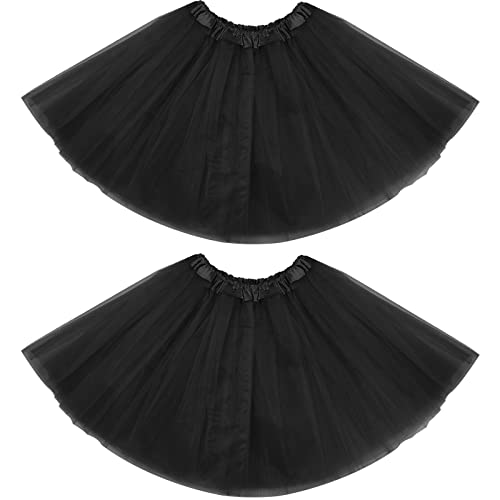 2 Packs Tutu Skirt Elastic Lady Teen Adult Tulle Tutu Skirt Short Ladies 80'S Tutu 3 Layered Tulle Tutu Skirt (Black) #TOP8