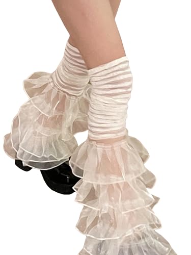 Women's Leg Warmers Y2k Ruffle Lace Boot Cuffs Covers Tiered Tulle Stretch Socks Cosplay Streetwear4