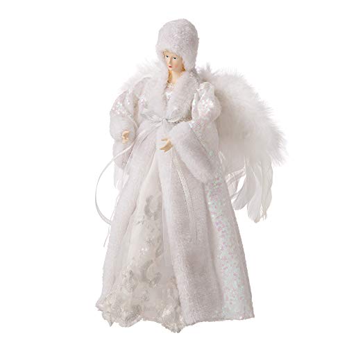 Glitzhome 16-Inch Handmade Angel Tree Toppers Christmas Decorations, 16" H, White #TOP2