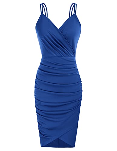 Image of GRACE KARIN Women's Sexy Spaghetti Straps Cocktail Dresses for Wedding Guest Ruched V-Neck Bodycon Dress