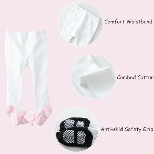 Image of Epeius Baby Girls Tights 3 Pairs Pack Seamless Non Slip /Skid Grip Cotton Leggings