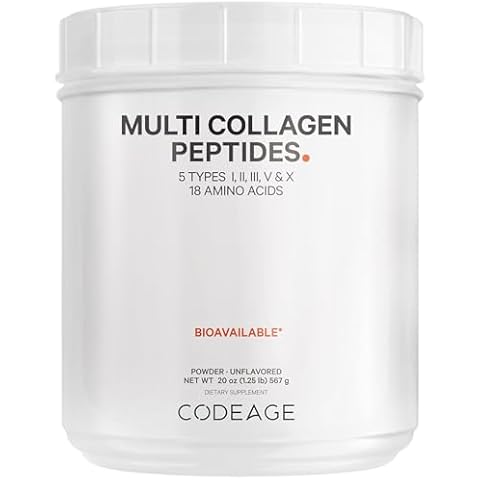 Codeage Multi Collagen Protein Powder Peptides, 2-Month Supply, Hydrolyzed, Type I, II, III, V, X Grass Fed All in One Super Bone Broth Collagen Supplement, Non-GMO, 20 Ounces Cover