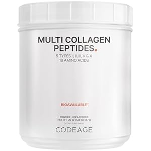 Codeage Multi Collagen Protein Powder Peptides, 2-Month Supply, Hydrolyzed, Type I, II, III, V, X Grass Fed All in One Super Bone Broth Collagen Supplement, Non-GMO, 20 Ounces