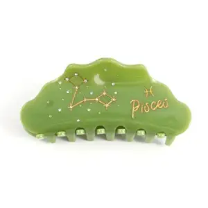 Pisces Zodiac Sign Hair Claw, Green Acetate with Crystals Personalized Acetate Hair Clip for Women Gift 1 Piece