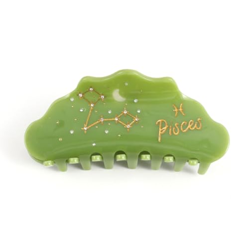 Pisces Zodiac Sign Hair Claw, Green Acetate with Crystals Personalized Acetate Hair Clip for Women Gift 1 Piece
