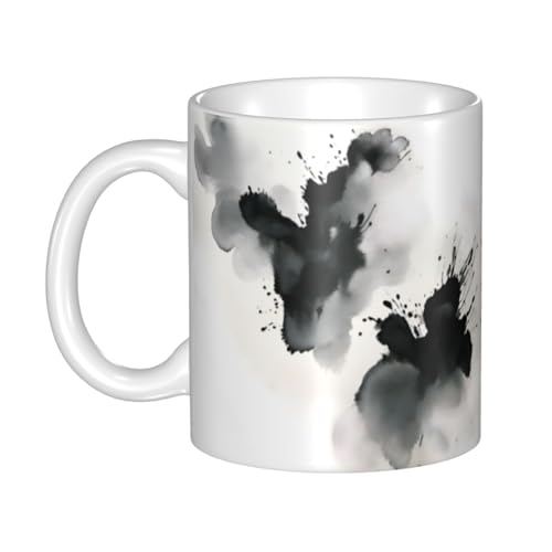 MKGOHLG Tazas de cerámica impresas con diferentes pinturas de tinta para capuchino, latte, cereales, yogur, leche, bebidas calientes o frías, horno de microondas