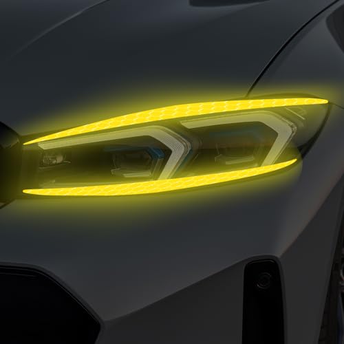 Image of 4 Pcs Reflective Eyeliner Car Decals-2 Pair Super Bright Vinyl Stickers for Headlights, High Reflective Car Headlight Eyelashes Sticker Cute Girl Car Accessory (Yellow)