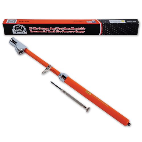 Silverback Hi-Visibility Orange Dual Foot Commercial Truck Tire Pressure Gauge, Recalibratable. Heavy Duty Stick Gauge with Black Metal Bar, Range 10-150 PSI in 2 PSI Increments.