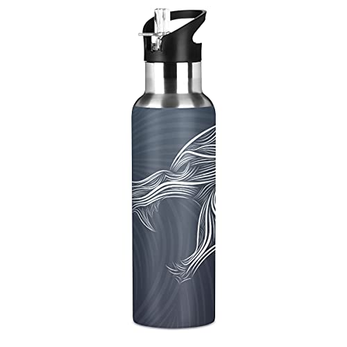 Yasala Water Bottle Wolf Wildlife Coffee Thermos Stainless Steel Insulated Beverage Container 20 Oz With Straw Lid Bpa-Free For Sport, Travel, Camping, Back To School #TOP4