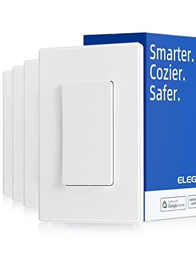 Elegrp Smart Light Switch, 2.4Ghz Wi-Fi Single Pole/3 Way Light Switch Works With Alexa And Google Assistant, Neutral Wire Required, App Remote Control And Timer Schedule, Ul Certified (White, 4 Pack) #TOP12