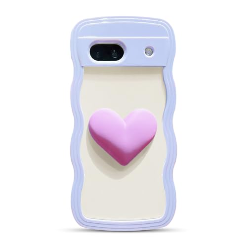Coque Pixel 7A violette en silicone souple avec motif cœur 3D