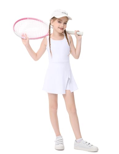 Little Girls Golf Tennis Sports Round Neck Sleeveless Athletic Active Dress with Safety Shorts and Pockets3