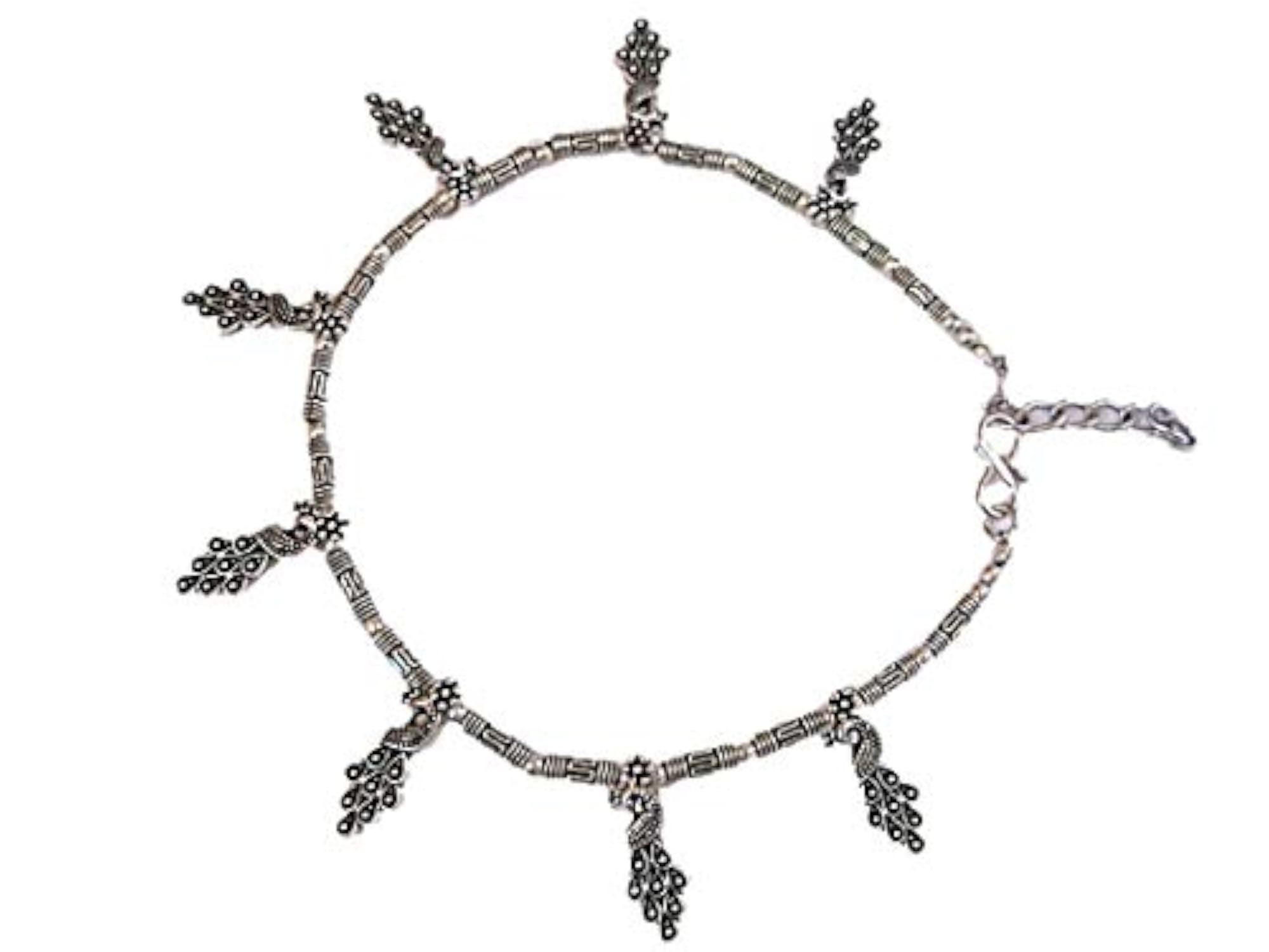 Women's Oxidized Silver Peacock Design Anklet, Elegant