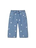 Weite Passform Vertbaudet Weite Baby Jeans mit Herzstickereien, Dehnbund Blue Stone 74