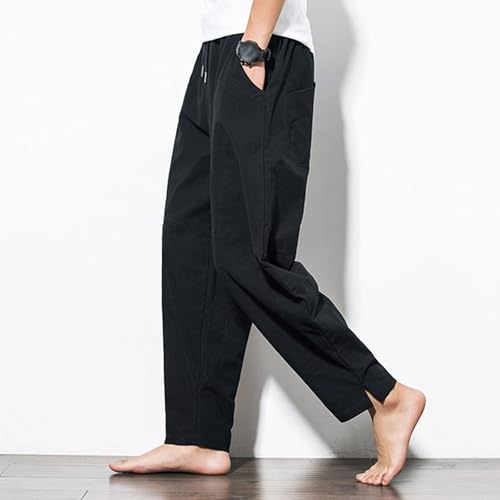 Men's Harem Pants Lightweight Breathable Drawstring Elastic Waist Linen Pants Casual Summer Beach Pants4