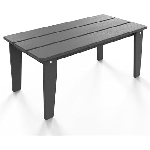 POLYDUN Wood Texture Outdoor Coffee Table, 35" x 18.2" Poly Lumber Patio Coffee Table, All Weather Adirondack Outdoor Table for Balcony, Garden, Indoor or Outdoor, Slate Gray Slate Gray Cover