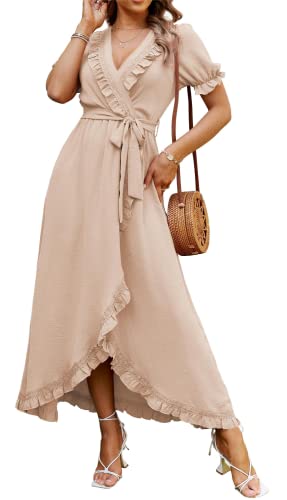 berrygo women's boho v neck ruffle floral wrap maxi dress Genuine vintage 70s hippie boho tribal ethnic India loose fit Caftan dress main image 0