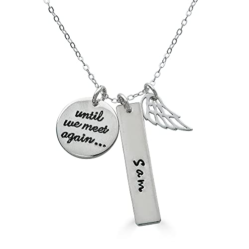 MEMORIAL Personalized Necklace with Angel Wing Charm - Genuine 925 sterling silver (Personalized Memorial Necklace)