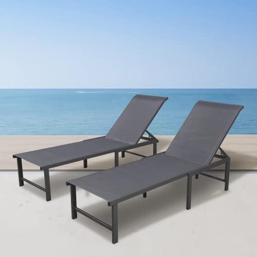 RICNOD Outdoor Pool Lounge Chairs, Patio Aluminum Chaise Lounge, Five-Position Recliner Loungers for Poolside Yard Balcony Deck Beach (Grey, 2 pcs), RILC01