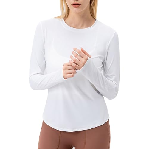 Winnrchan Quick Dry Ice Silk Women's Long Sleeve UV Protection Loose Breathable Shirt for Sports Running Gym Workout Activities White Small