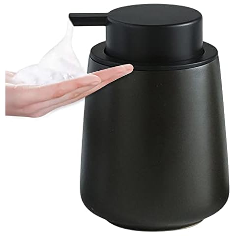 Simcat Hand Soap Dispenser Marble Dish Soap Dispenser Countertop Hand Lotion Pump Bottles Ceramic Lotion Container Refillable Liquid Hand Soap Jar Shower Dispenser (Matte Black-Foaming) Cover
