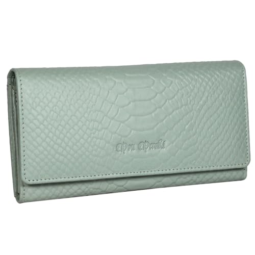 Image of Women's Top Grain Leather Wallet, RFID Blocking Bifold clutch, 17 Card Slots, Zip Pocket Organizer, Elegant Gift for Women - Birthday, Valentine, Anniversary - Croco Mint Green